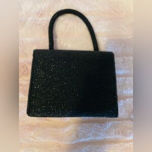 Talbots Black Beaded Top-Handle Clutch